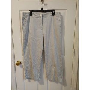 Talbots Womens Size 14 Wide Leg Pants Crop Green White Stripe Cotton Blend